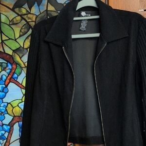 Black Zippered Suede/Sweater Jacket by First Option